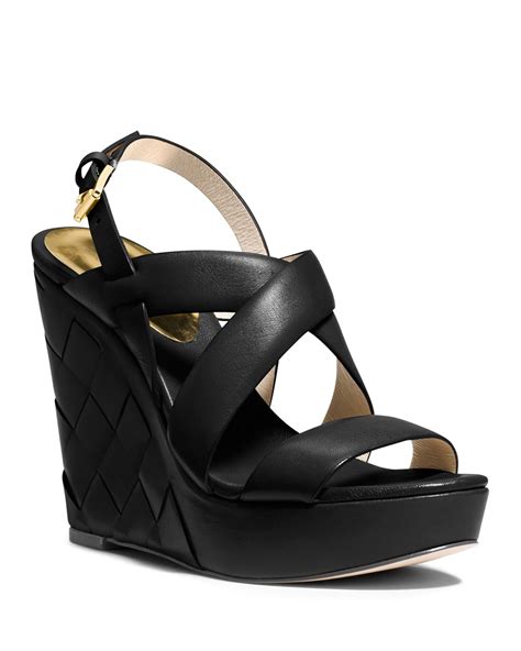 michael kors black sandal wedges|Michael Kors platform wedge sandals.